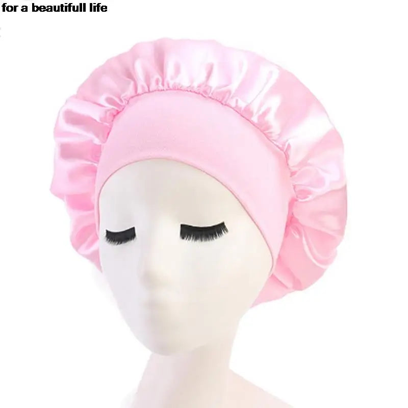 1pc New Fashion Women Satin Night Sleep Cap Hair Bonnet Hat Silk Head Cover Wide Elastic Band