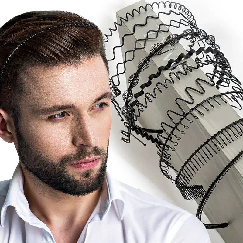 Unisex Black Elastic Non Slip Simple Metal Headbands For Men Women Wavy Hairband Spring Hair Hoop Fashion Hair Accessories
