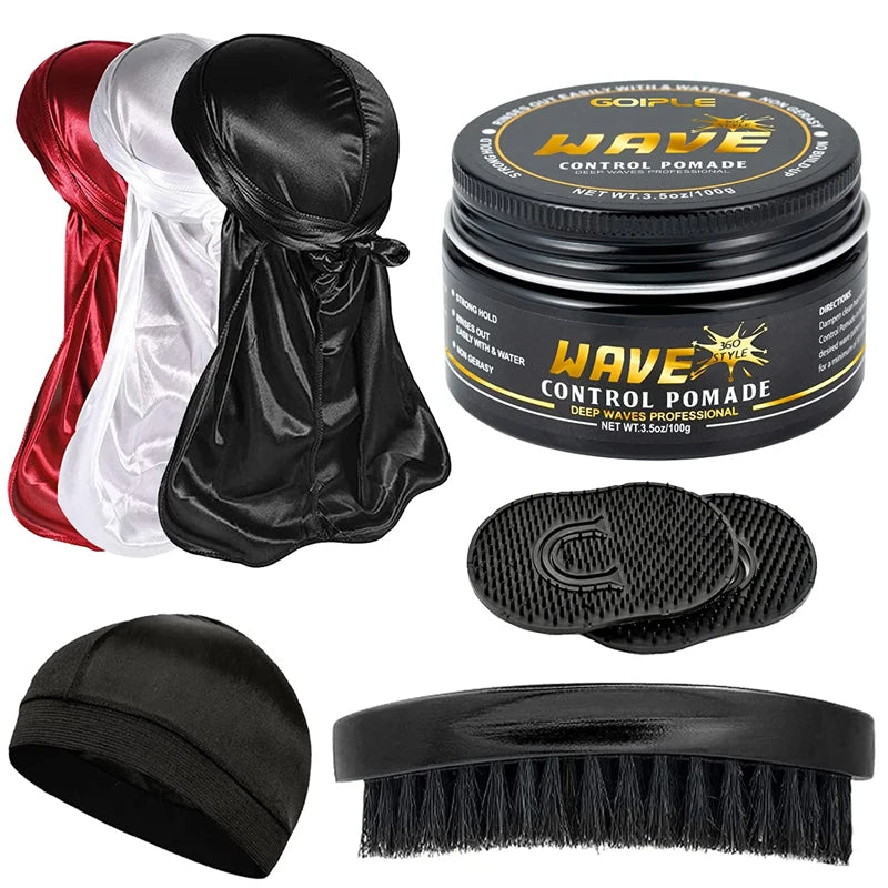 Wave Pomade 360 Wash Shampoo Kit for Men Black Strong Hold Deep Sport Waves Training Hair Cream Wavy Layered Control Silky Shine