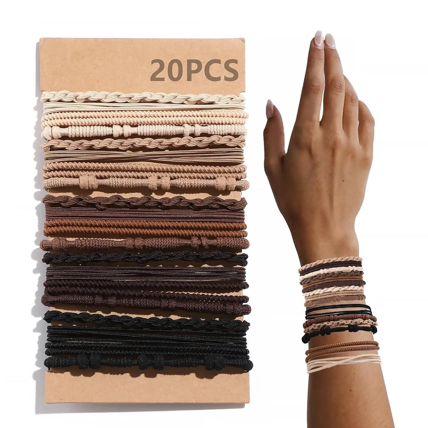 20 pcs Boho bracelet hair ties for women elastic hair rubber bands girls black Bracelet  hair rope Ponytail Holder hairbands