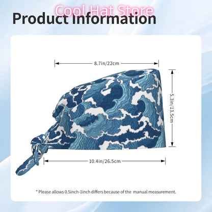 Japanese Wave Working Cap Scrub Cap with Sweatband Adjustable Unisex Women Tie Back Hat Nurse  Caps