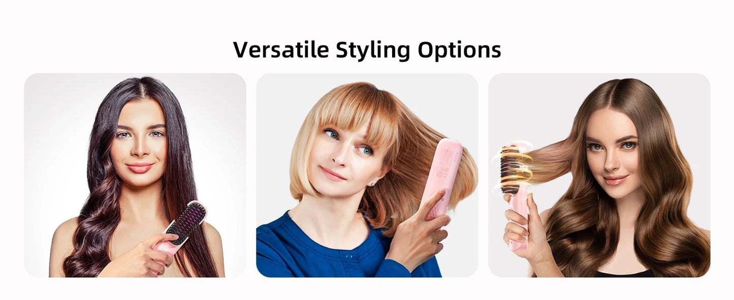 Cordless Hair Straightener Portable Brush 30s Fast Heating 10000mAh Rechargeable 300 Million Negative Ions Straightening Comb