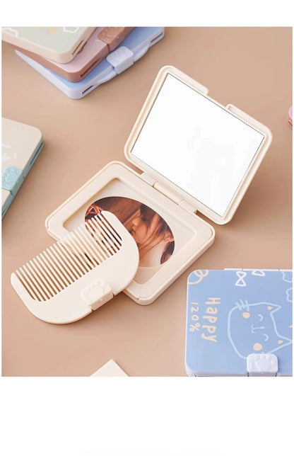 Cute Cartoon Small Comb with Mirror Portable Mini Pocket Comb Outdoor Traveling Hairdressing Comb Personal Hair Styling Tools