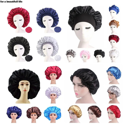 1pc New Fashion Women Satin Night Sleep Cap Hair Bonnet Hat Silk Head Cover Wide Elastic Band