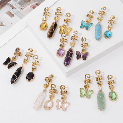3pcs/set Crystal Hair Jewelry For Women Hexagonal Column Butterfly Charm Dreadlock Headwear Dangle Dreadlock Hair Accessories
