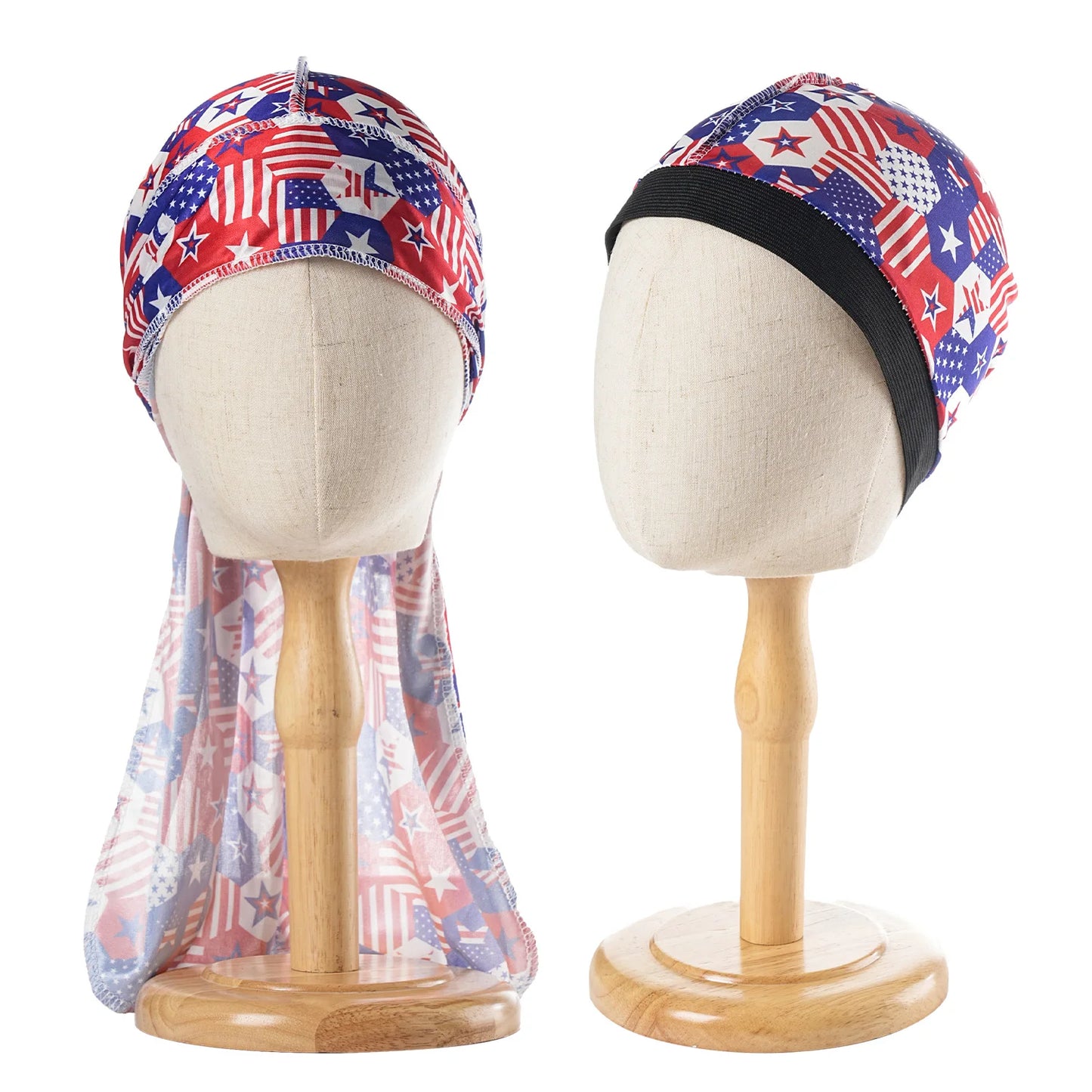 Unisex 2PCS/Set Printed Wave Caps With Durag for Men Women Head Wrap Beanie Turban Cap Headwrap Bonnet Hair Accessories Bandanas