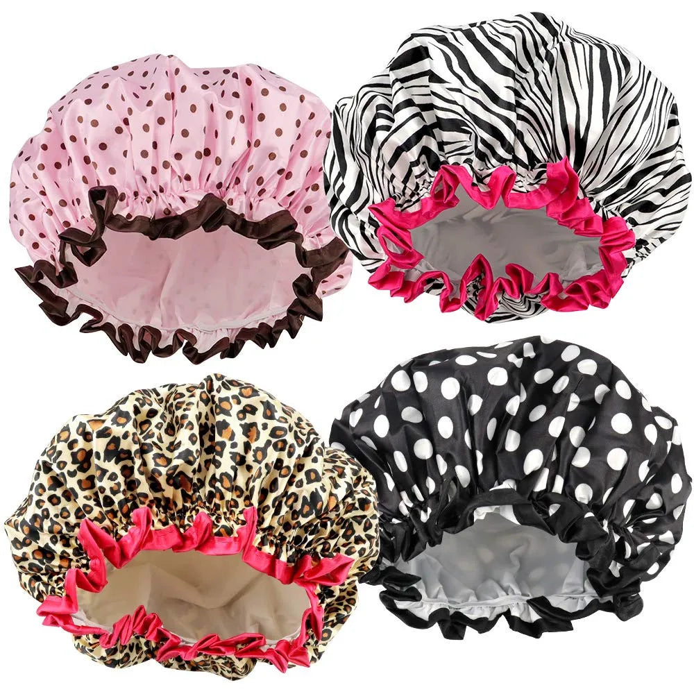 4 Pieces Shower Cap for Women Satin Waterproof, Shower Cap for Women Waterproof, Elastic and Reusable Double Layered Shower Caps