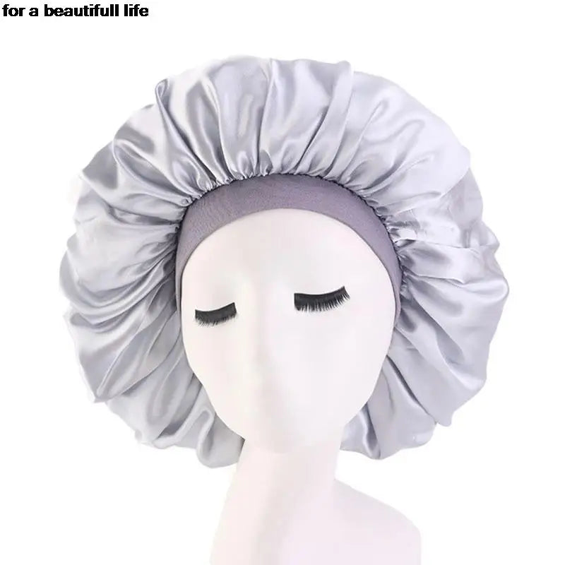 1pc New Fashion Women Satin Night Sleep Cap Hair Bonnet Hat Silk Head Cover Wide Elastic Band