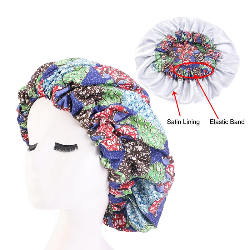 Extra Large Satin Lined Bonnet Women Big Size Beauty Print Satin Silk Bonnet Sleep Night Cap Head Cover Bonnet Hat Wholesale