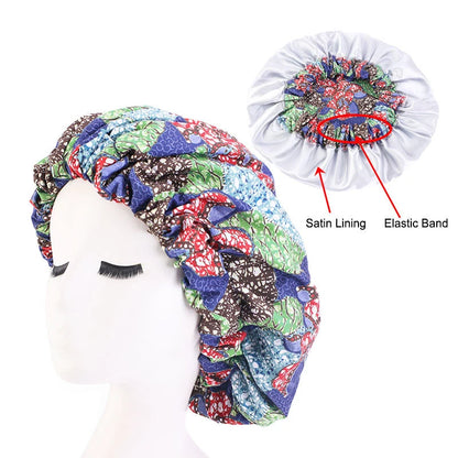Extra Large Satin Lined Bonnet Women Big Size Beauty Print Satin Silk Bonnet Sleep Night Cap Head Cover Bonnet Hat Wholesale