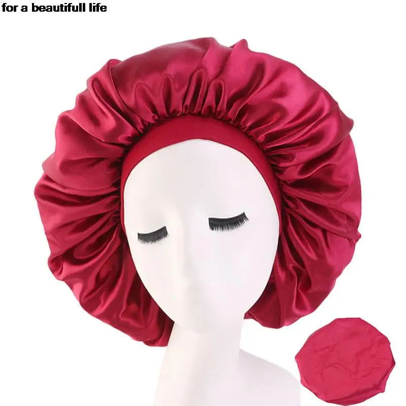 1pc New Fashion Women Satin Night Sleep Cap Hair Bonnet Hat Silk Head Cover Wide Elastic Band