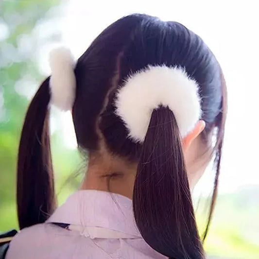 2Pcs Baby Girls Plush Elastic Hair Bands Small Rubber Band Hair Rings For Children Furry Scrunchies Hair Ties Hair Accessories