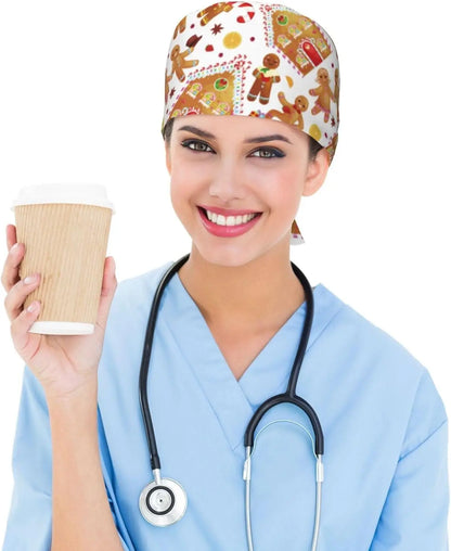Japanese Wave Working Cap Scrub Cap with Sweatband Adjustable Unisex Women Tie Back Hat Nurse  Caps