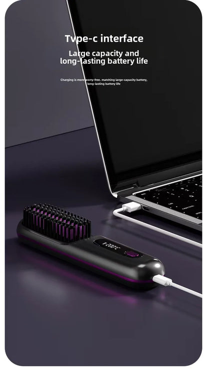 LCD Straight Hair Comb Portable Travel Hair Straightener Anti-Scald Heated Styling Brush USB Charging Cordless Hair Straightener