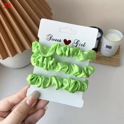 3Pcs/set Silk Satin Scrunchies Women Solid Color Hair Rope Elegant Ponytail Holder Rubber Band Elastic Hairband Hair Accessories