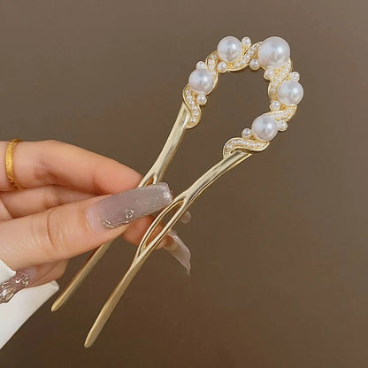 U자비녀 Pearl Flower Hairpin New Chinese Modern Simple Updo U-shaped Hairpin Hanfu Hair Accessory Hula Girl Hair Accessories 2025