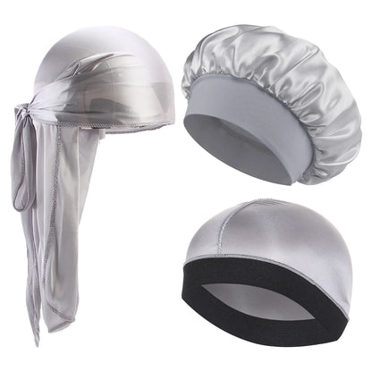 3pcs New Kids Girls Boys Satin Night Sleep Cap Children's Waves Cap Headwear Hair Accessories Turban Headwear Bonnet Wholesale
