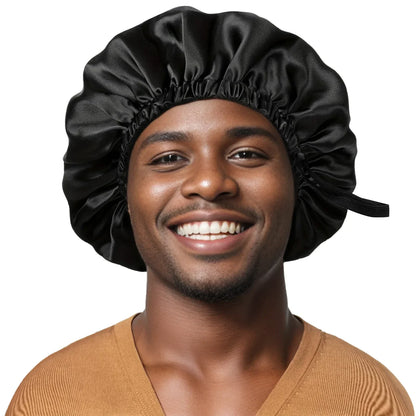 Fashionable Bonnet Solid Color Silky Satin Fabric Elastic Button Double Layer Sleep Hair Hat Women's Aily Home Casual Sleep Hat