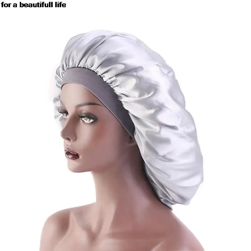 1pc New Fashion Women Satin Night Sleep Cap Hair Bonnet Hat Silk Head Cover Wide Elastic Band