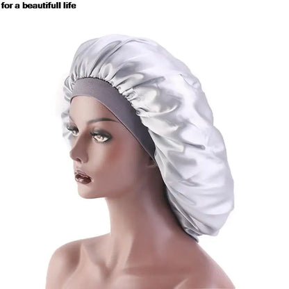 1pc New Fashion Women Satin Night Sleep Cap Hair Bonnet Hat Silk Head Cover Wide Elastic Band