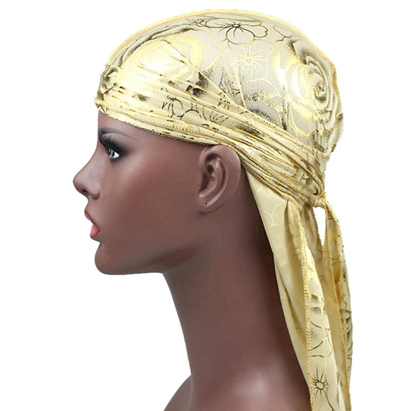 New Men's Print Silky Durags Turban Bandanas Headwear Men Silk DuRag Doo Rag Pirate Hat Wave Caps Hair Accessories Durags