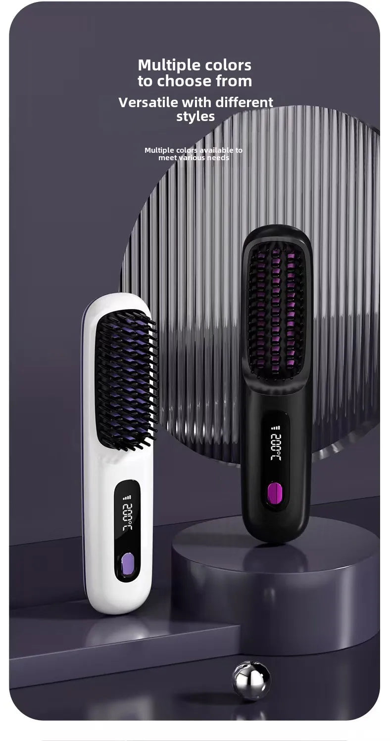 LCD Straight Hair Comb Portable Travel Hair Straightener Anti-Scald Heated Styling Brush USB Charging Cordless Hair Straightener