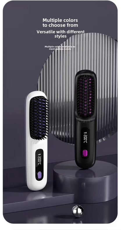 LCD Straight Hair Comb Portable Travel Hair Straightener Anti-Scald Heated Styling Brush USB Charging Cordless Hair Straightener