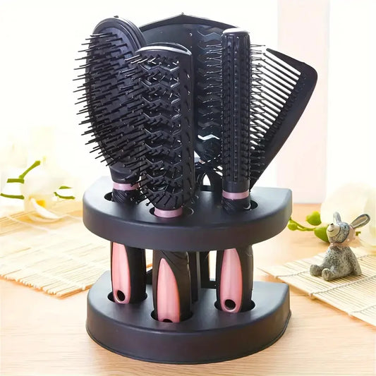 5-Pack Comb Brush Set Professional Massage Comb Cosmetic Hair Styling Tool Set With Mirror Hair Brush Holder