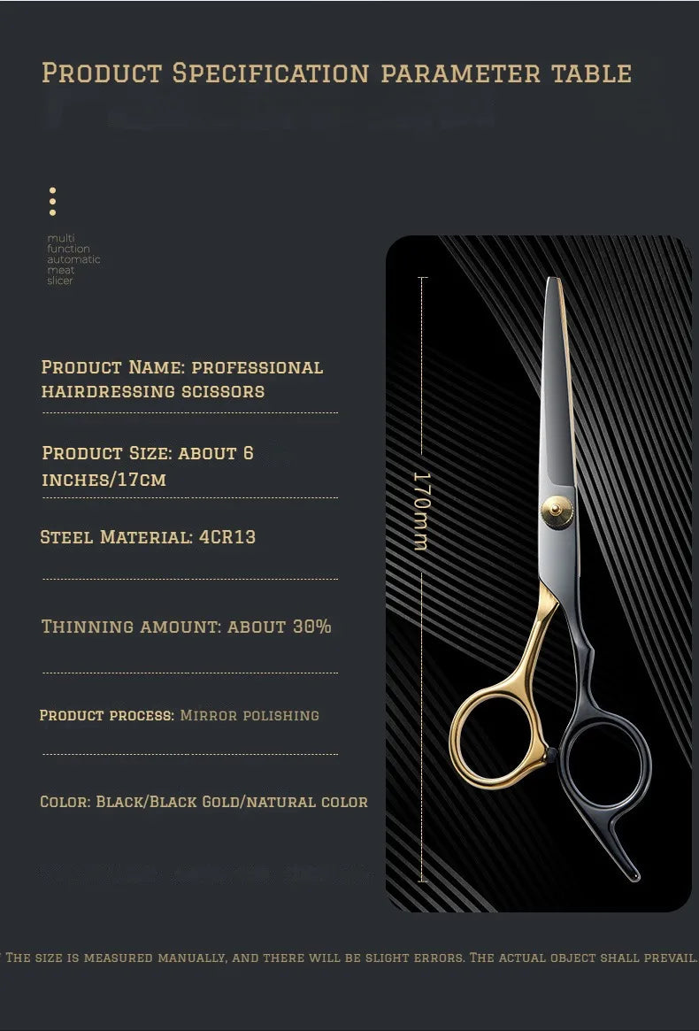 Professional Hair Cutting Scissors, Home Hair Cutting Barber/Salon Thinning Shears, Stainless Steel Hairdressing Black Golden