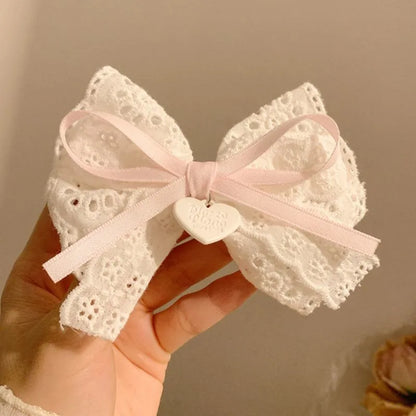 1 pair Sweet Girls Hair Clips Lace Pink Heart Lolita Bow Hairpin for Female Lolita Hair Clip Hair Accessories Barrettes Headwear