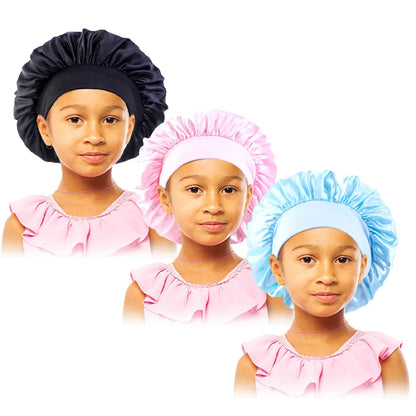 3pcs/lot Baby Stertchy Band Stain Bonnet Silk Wide Band Sleeping Cap Kids Turban Night Hat Care Beanie Silky Solid Color Turban