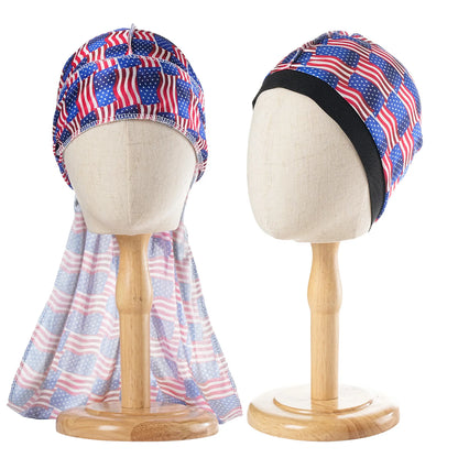 Unisex 2PCS/Set Printed Wave Caps With Durag for Men Women Head Wrap Beanie Turban Cap Headwrap Bonnet Hair Accessories Bandanas