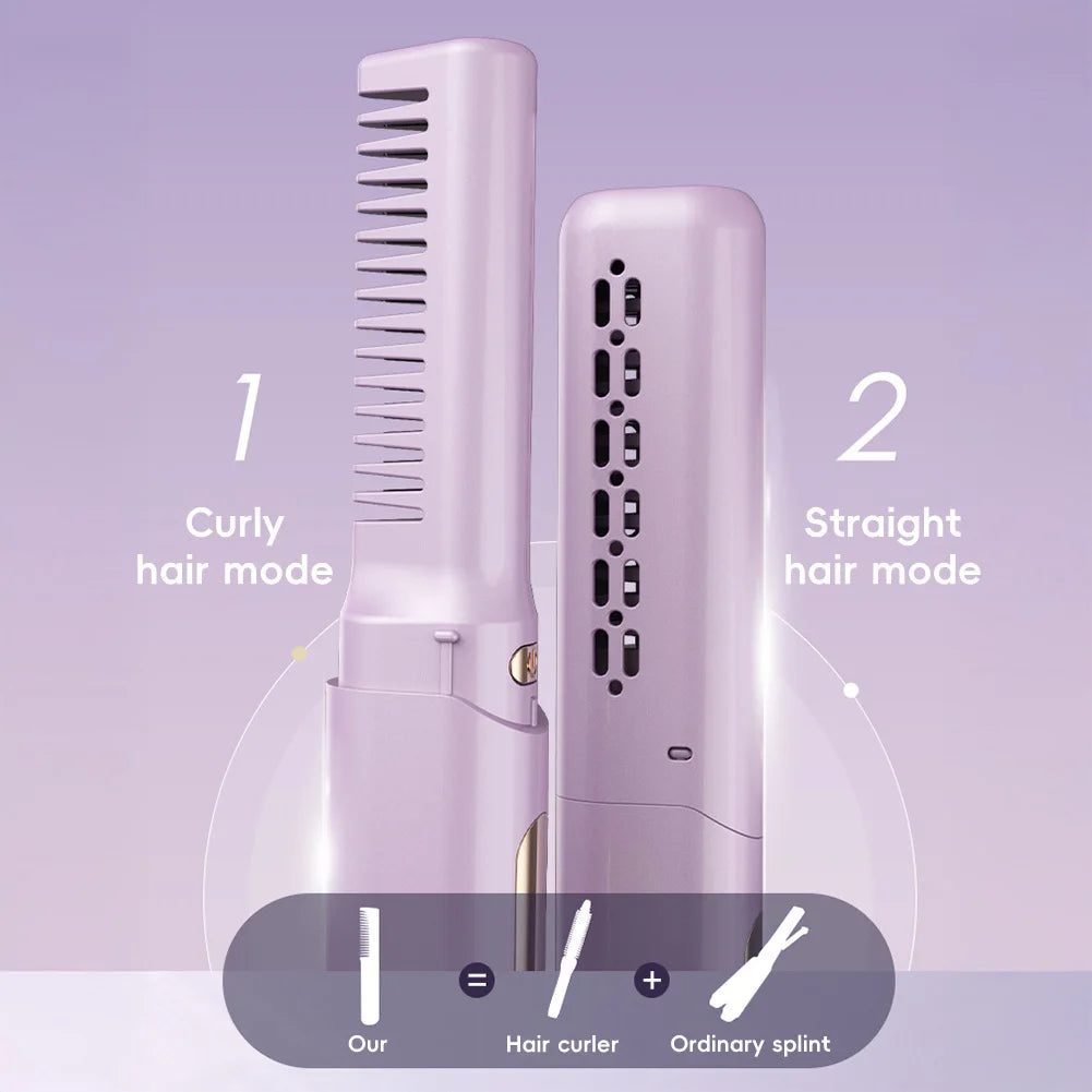 2-in-1 Wireless Hair Hot Comb Portable Mini Type-C Rechargeable Hair Straightener Fast Heating Hair Straightening Styling Tool