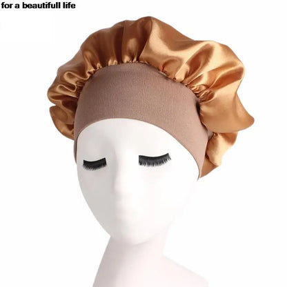 1pc New Fashion Women Satin Night Sleep Cap Hair Bonnet Hat Silk Head Cover Wide Elastic Band