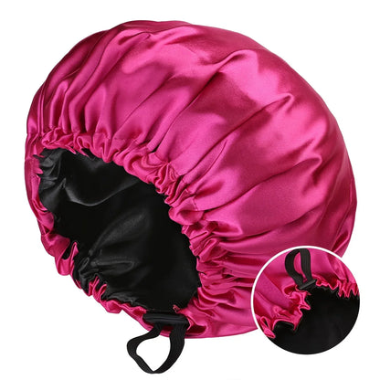 Fashionable Bonnet Solid Color Silky Satin Fabric Elastic Button Double Layer Sleep Hair Hat Women's Aily Home Casual Sleep Hat