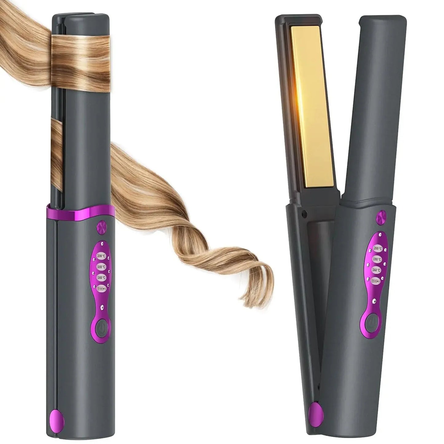 5000mAh Hair Straightener Mini Curling Iron Safety Lid Cordless Fast Heating 2 in 1 Women HairStyler For Straightening & Curling