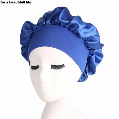 1pc New Fashion Women Satin Night Sleep Cap Hair Bonnet Hat Silk Head Cover Wide Elastic Band