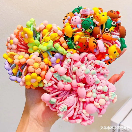 30pcs Children's Hair Circles Small Size Girl Cute Flower Non Harmful High Elastic Headband Baby Tied Little Jiujiu Rub