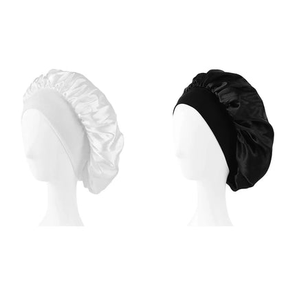 Women Satin Bonnet Hair Bonnet for Sleeping Hair Care Silk Bonnets Solid Wide-brimmed Sleeping Hat with Elastic Soft Band
