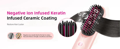 Cordless Hair Straightener Brush 450°F Adjustable Temp 30s Fast Heating 10000mAh Travel Wireless Straightening Comb Adult Kids