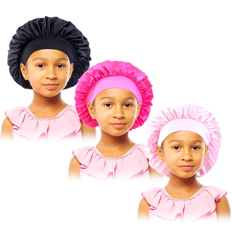 3pcs/lot Baby Stertchy Band Stain Bonnet Silk Wide Band Sleeping Cap Kids Turban Night Hat Care Beanie Silky Solid Color Turban