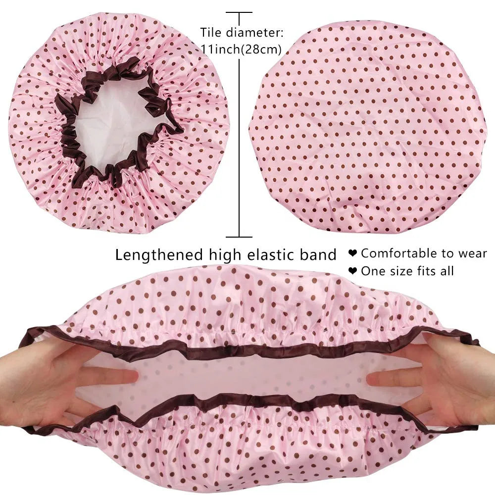 4 Pieces Shower Cap for Women Satin Waterproof, Shower Cap for Women Waterproof, Elastic and Reusable Double Layered Shower Caps