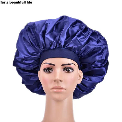 1pc New Fashion Women Satin Night Sleep Cap Hair Bonnet Hat Silk Head Cover Wide Elastic Band