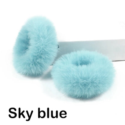 2Pcs Baby Girls Plush Elastic Hair Bands Small Rubber Band Hair Rings For Children Furry Scrunchies Hair Ties Hair Accessories