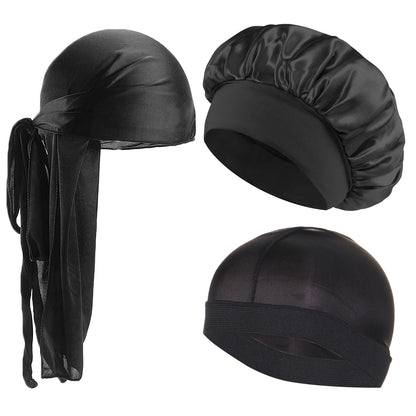 3pcs New Kids Girls Boys Satin Night Sleep Cap Children's Waves Cap Headwear Hair Accessories Turban Headwear Bonnet Wholesale