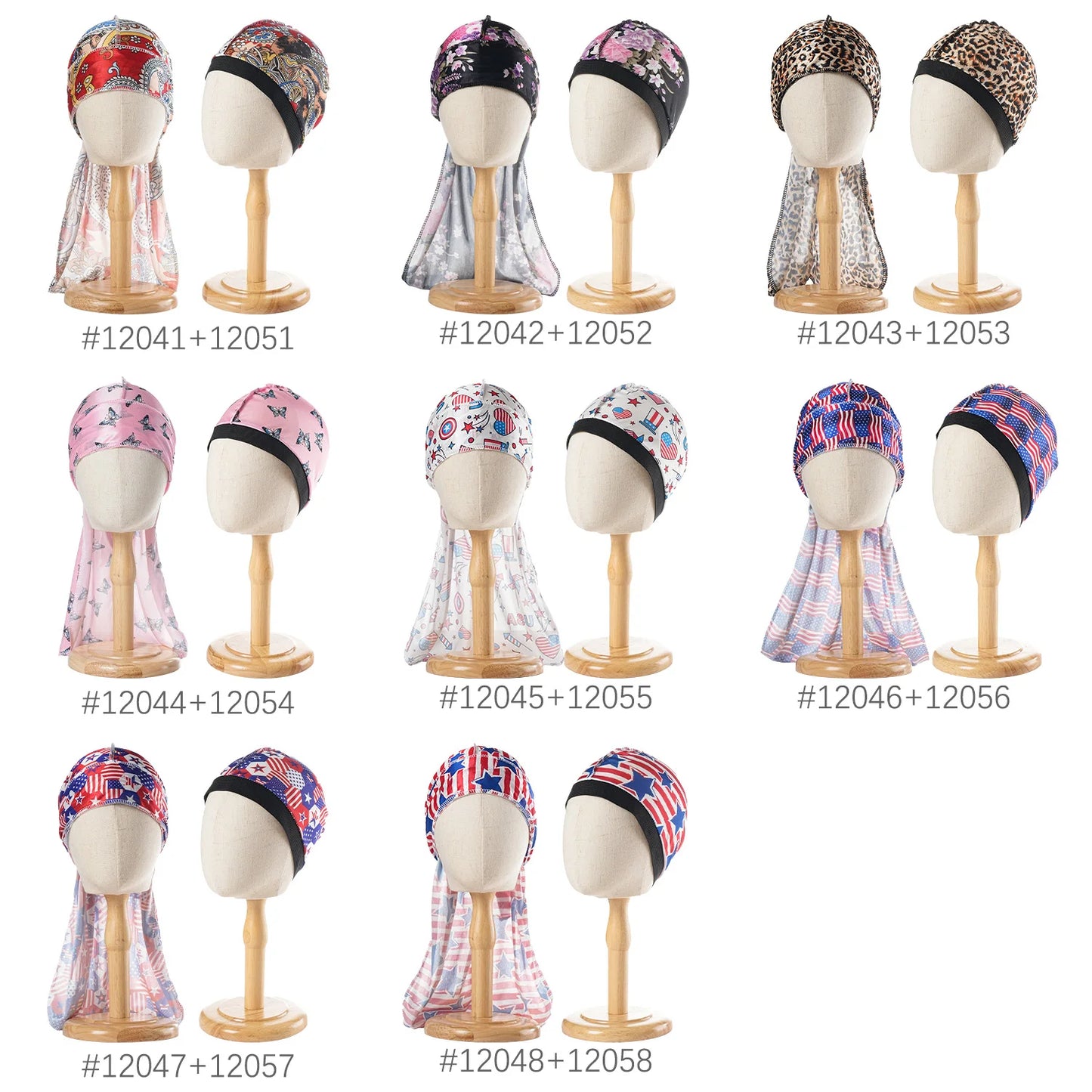 Unisex 2PCS/Set Printed Wave Caps With Durag for Men Women Head Wrap Beanie Turban Cap Headwrap Bonnet Hair Accessories Bandanas