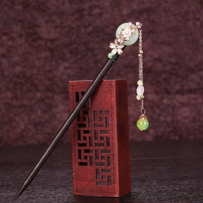 Vintage Chinese Style Wooden Hair Sticks for Women Girls Moon Tassel Hairpin Hair Clip Hanfu Headwear Jewelry Hair Accessories