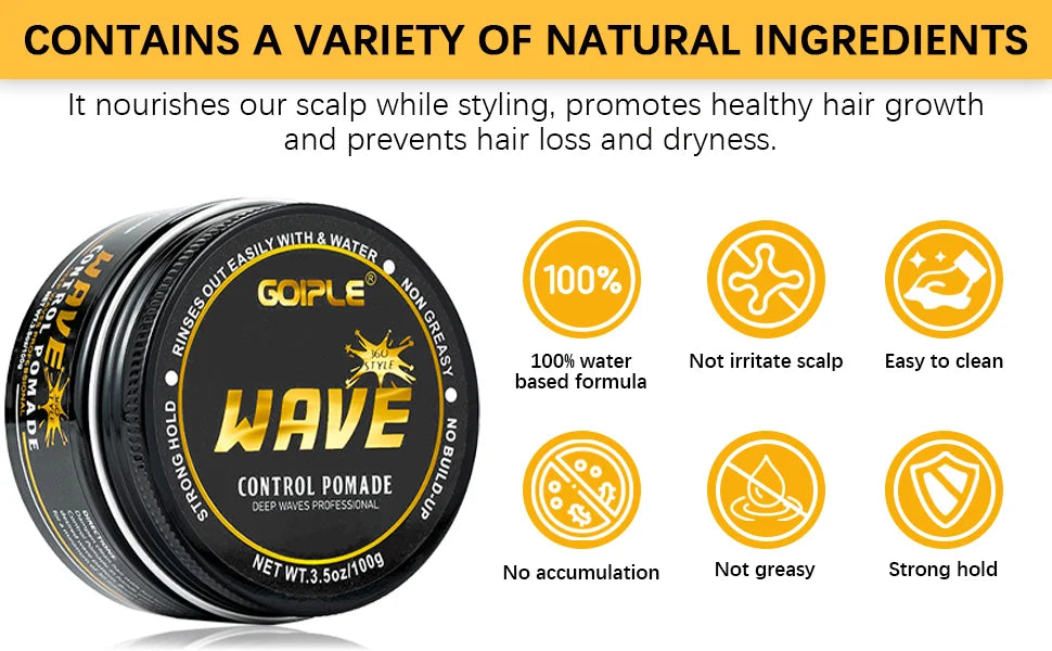 Wave Pomade 360 Wash Shampoo Kit for Men Black Strong Hold Deep Sport Waves Training Hair Cream Wavy Layered Control Silky Shine