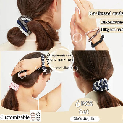 100% Pure Mulberry 6A Silk Hair Scrunchie Handmade Hairbands Women Girl Hair Accessories Pure Color Natural HairTies Box 6PCS
