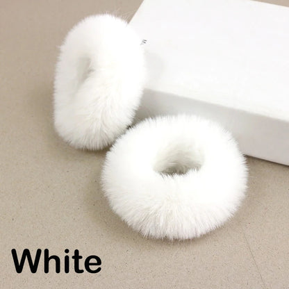 2Pcs Baby Girls Plush Elastic Hair Bands Small Rubber Band Hair Rings For Children Furry Scrunchies Hair Ties Hair Accessories